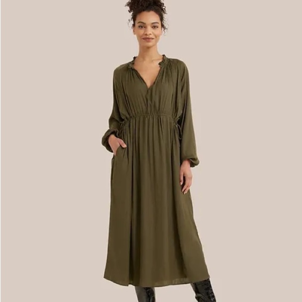 Magdalena Long Sleeve Plisse Dress - Cypress